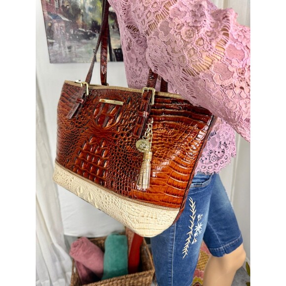 Brahmin Medium Asher Tote Coquette Pecan Two-Tone Melbourne Leather MINT - Picture 12 of 17